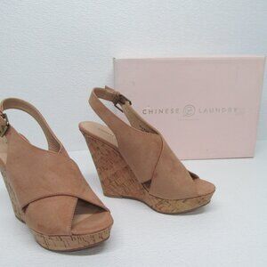 Chinese Laundry Myya Micro Suede Wedge Sandals Size 8.5M